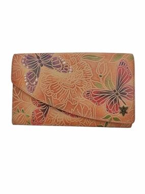 Anna By Anuschka Hand-Painted Leather Accordion RFID Blocking Flap Wallet NWT